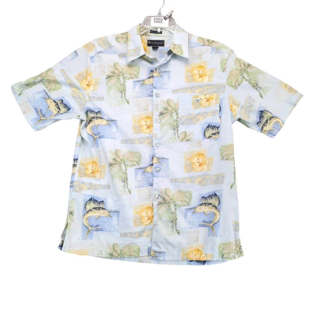 Vtg Weekender Button Up Tropical Fishing Shirt Men's L Hawaiian Retro Y2K 90s